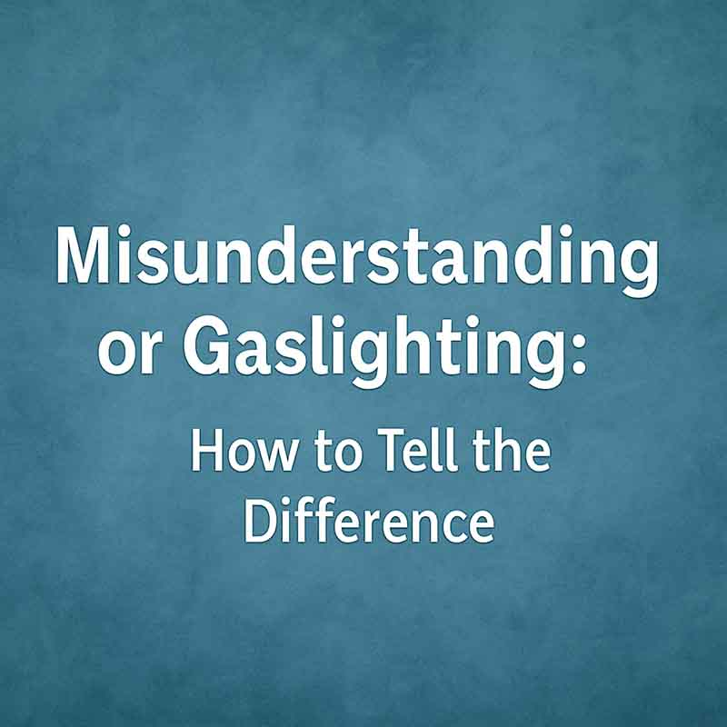A conceptual illustration showing a person surrounded by mixed speech bubbles, symbolizing confusion between misunderstanding and gaslighting.