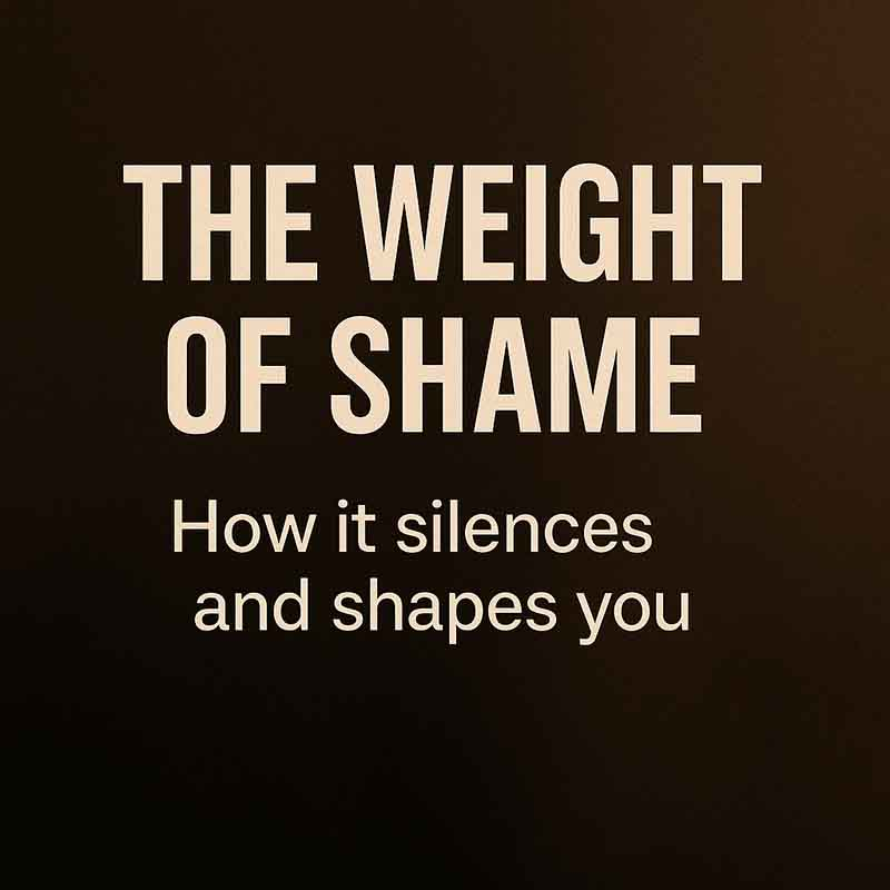 Text graphic with the words “The Weight of Shame: How it silences and shapes you.