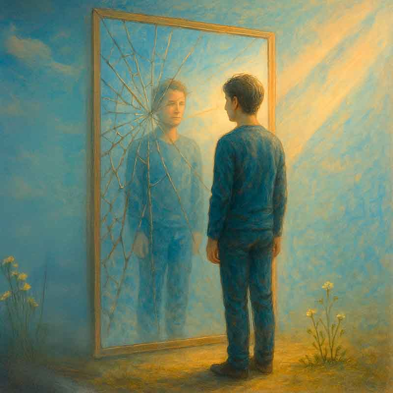 Person standing before a golden doorway of light, stepping from darkness into illumination, symbolizing the journey from gaslighting to recovery and reclaiming one's truth