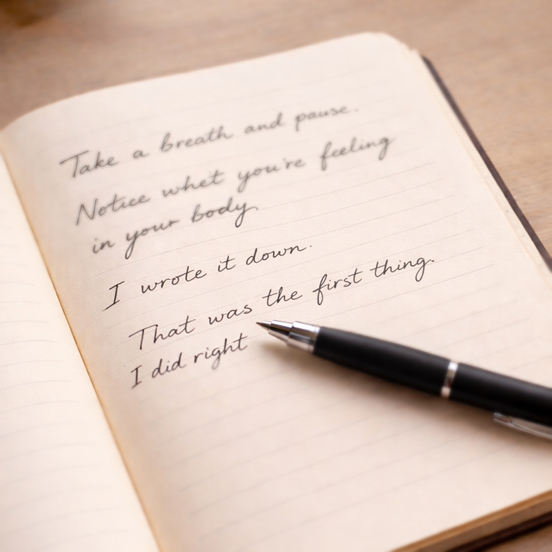 Open journal with handwritten notes used to document conversations